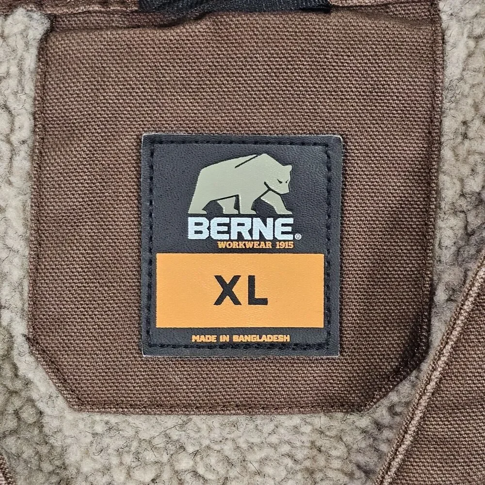 Berne‎ Mens Workwear Heartland Sherpa Lined Canvas Duck Vest Brown Chore Barn XL